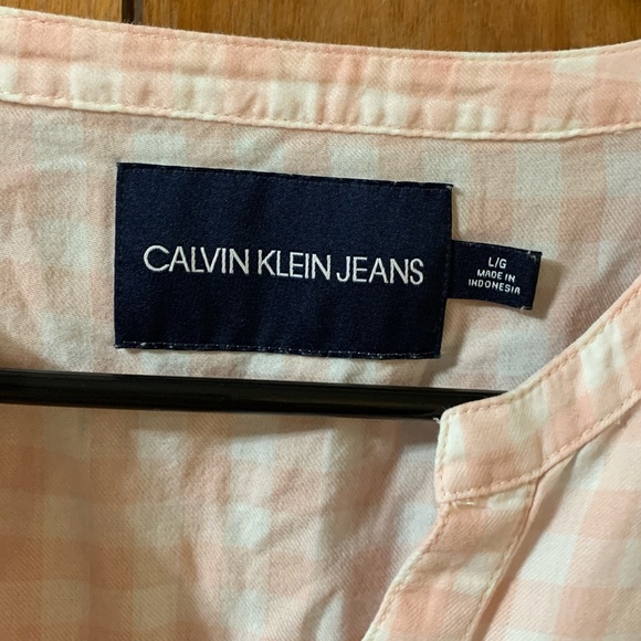 Calvin Klein Jeans pink gingham button up roll up tee short long sleeve top L - Picture 4 of 10